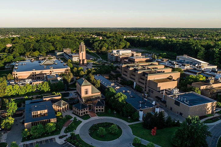 Arial View of University of Michigan North Campus at sunrise